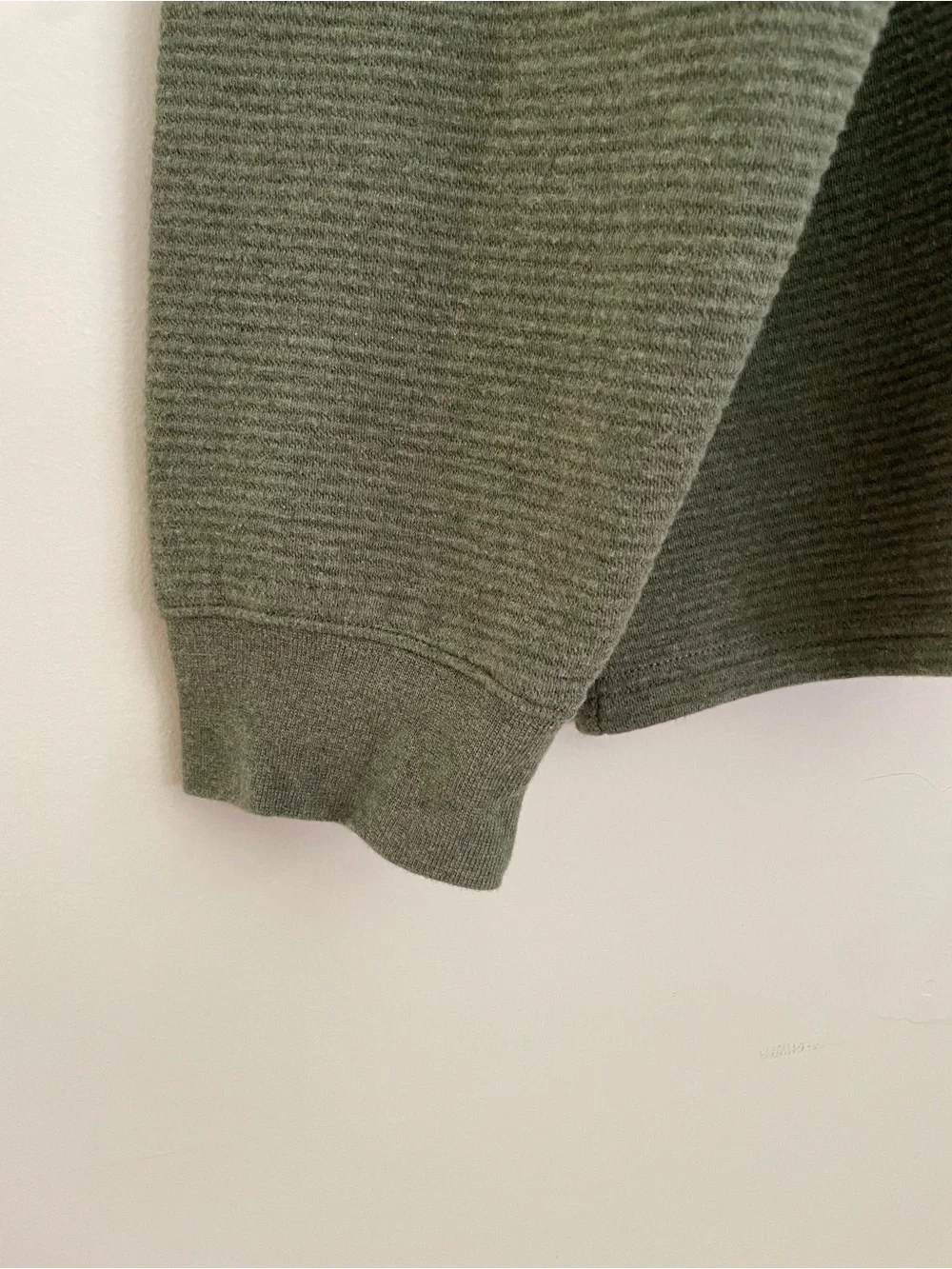 L.L. Bean Men's Olive Green Lakewashed Double Knit Quarter-Zip Pullover